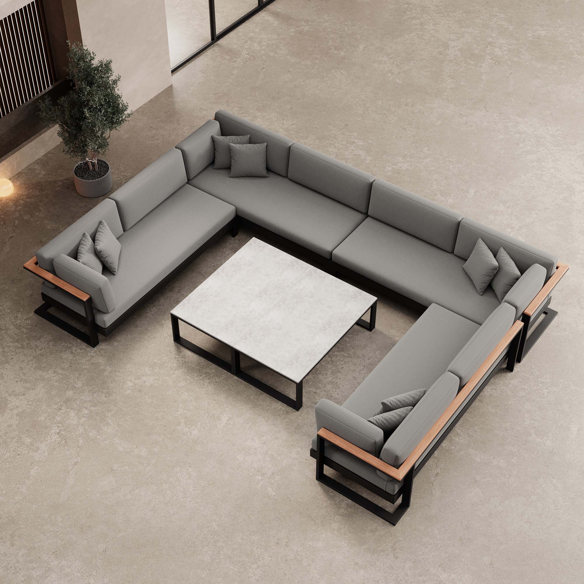 Vayla – U-shaped sectional sofa with a black aluminum table | Aevora™ Collection