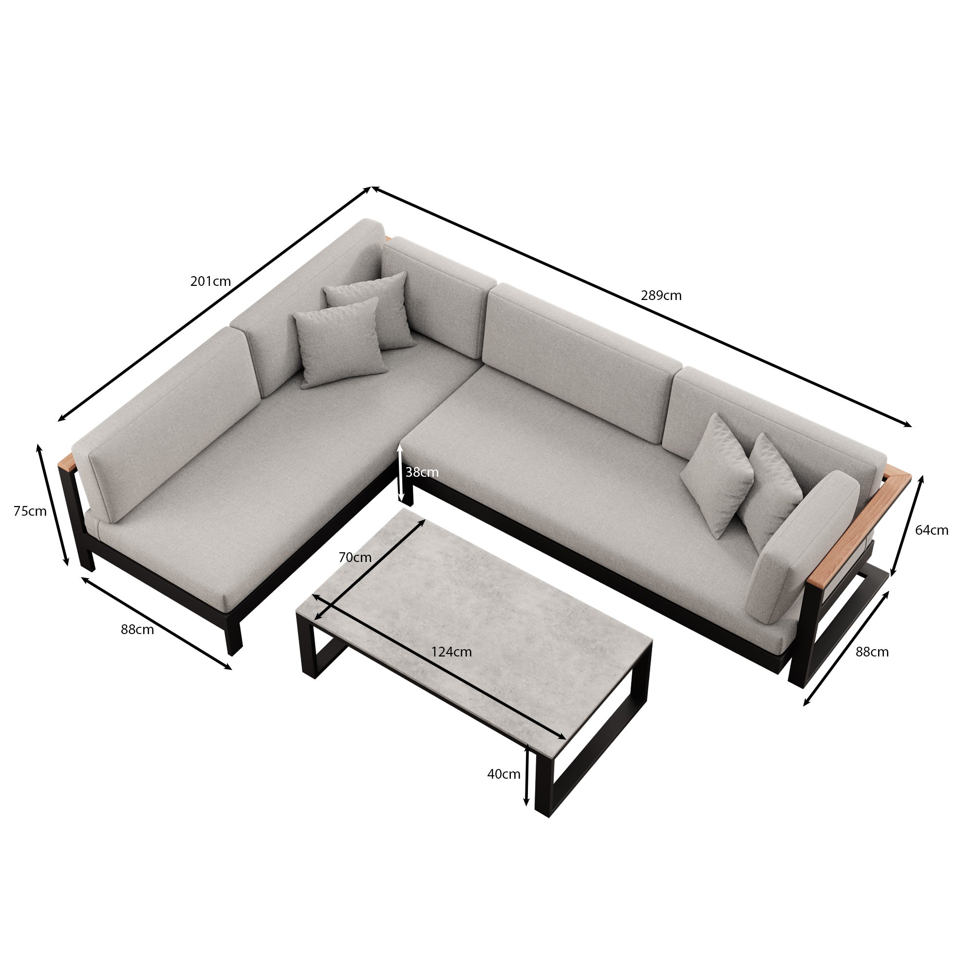 Vayla – Corner Lounge, Corner Sofa & Table in Black Aluminum | Aevora™ Collection