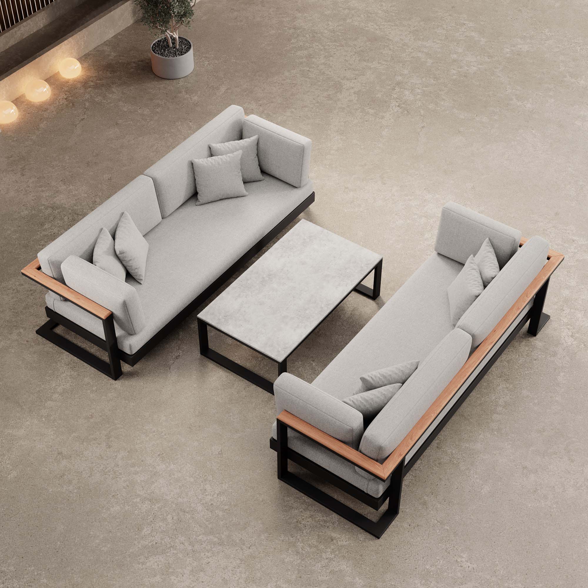 Vayla – 2 two-seaters & table made of black aluminum | Aevora™ Collection