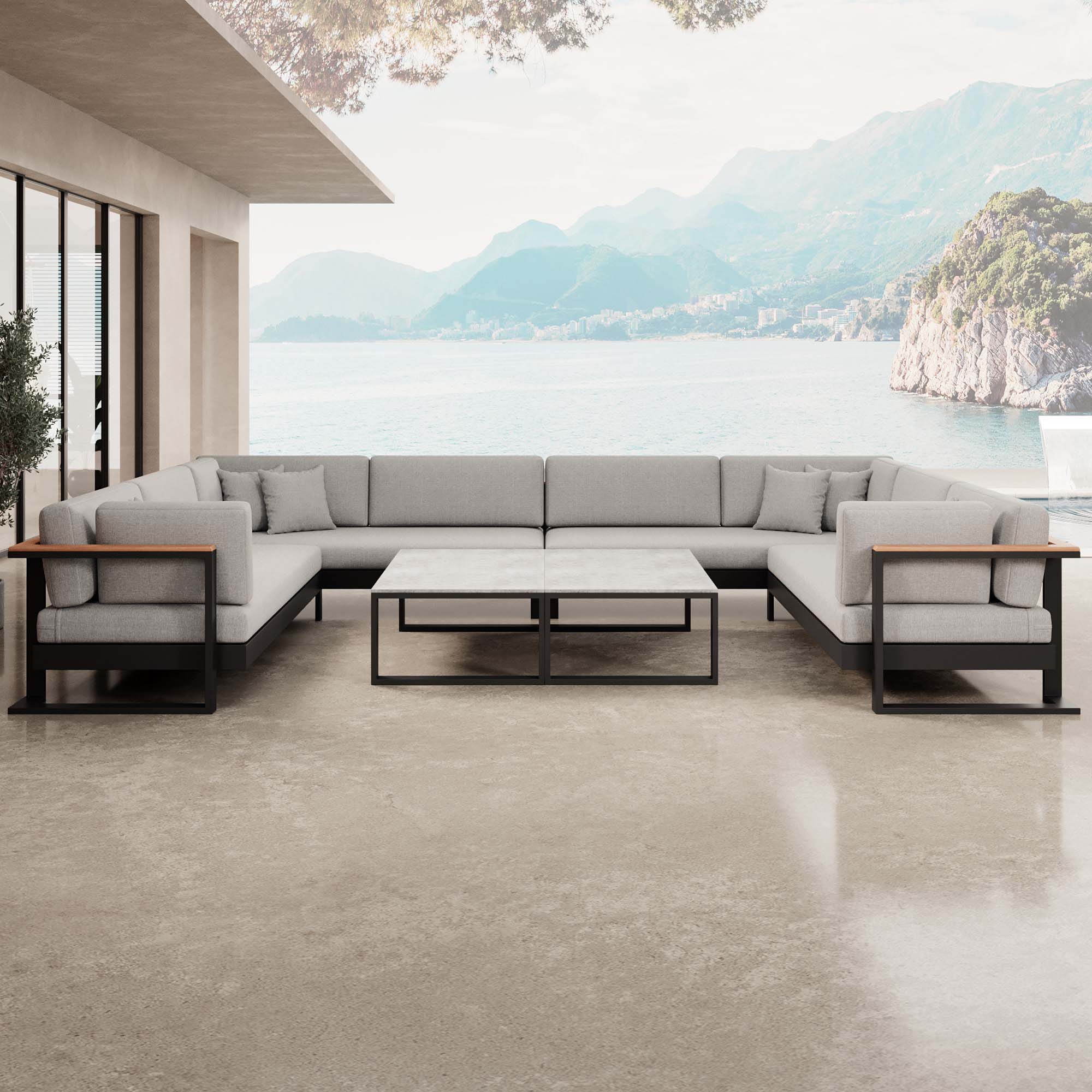 Vayla – U-shaped sectional sofa with a black aluminum table | Aevora™ Collection