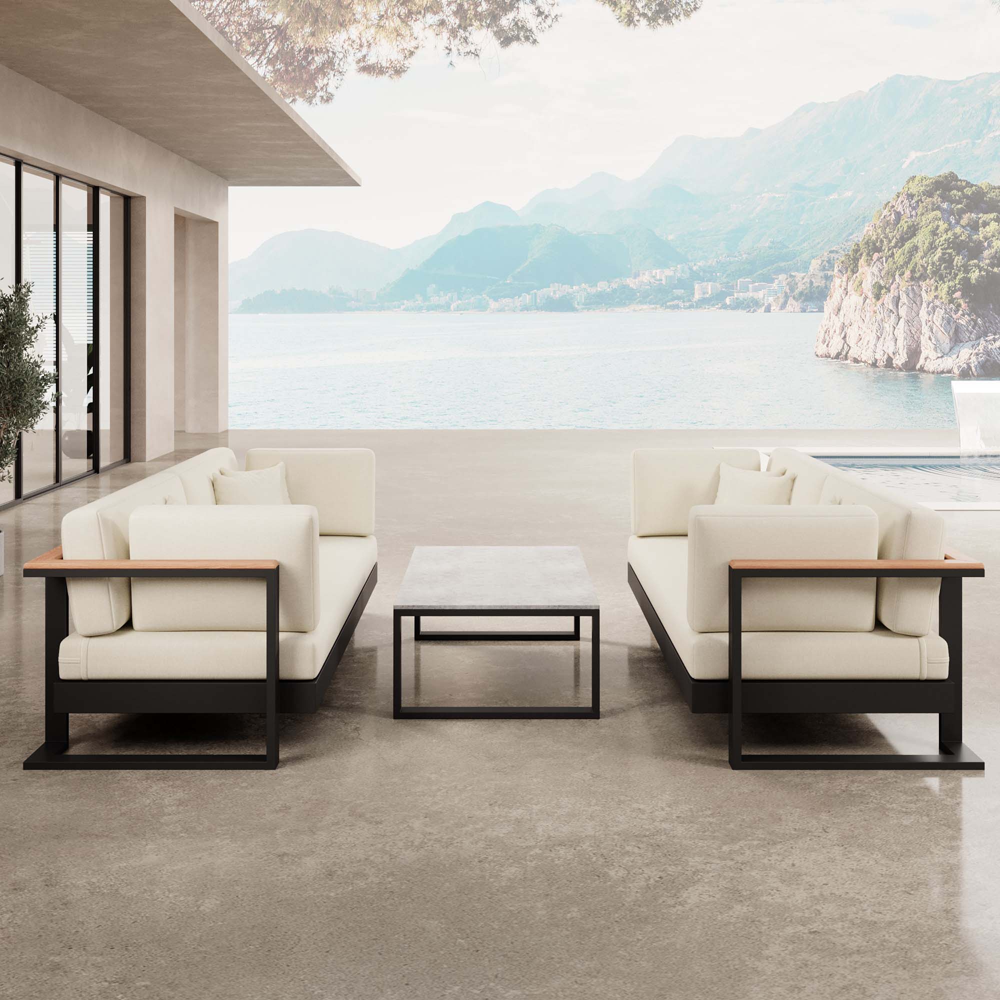Vayla – 2 two-seaters & table made of black aluminum | Aevora™ Collection