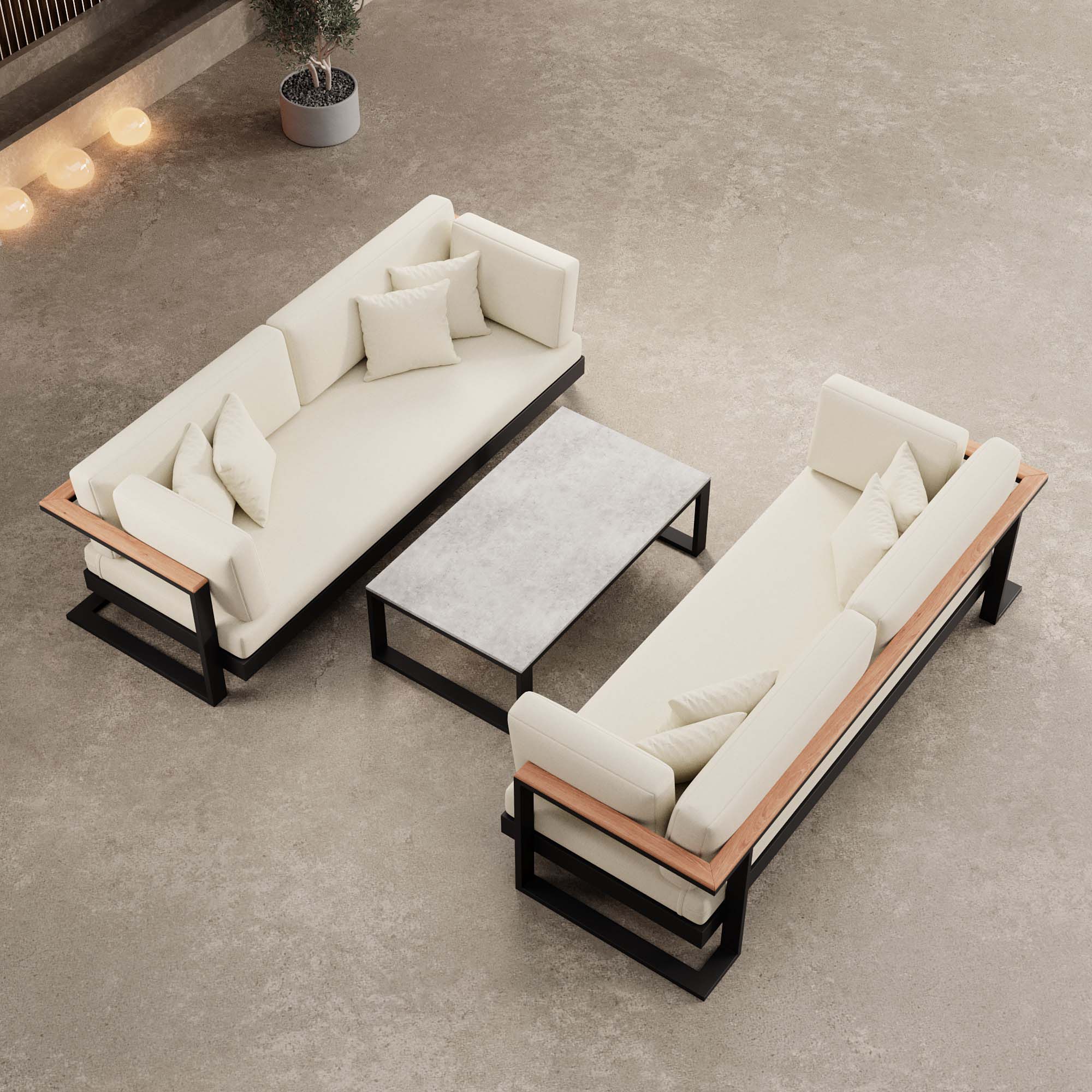 Vayla – 2 two-seaters & table made of black aluminum | Aevora™ Collection