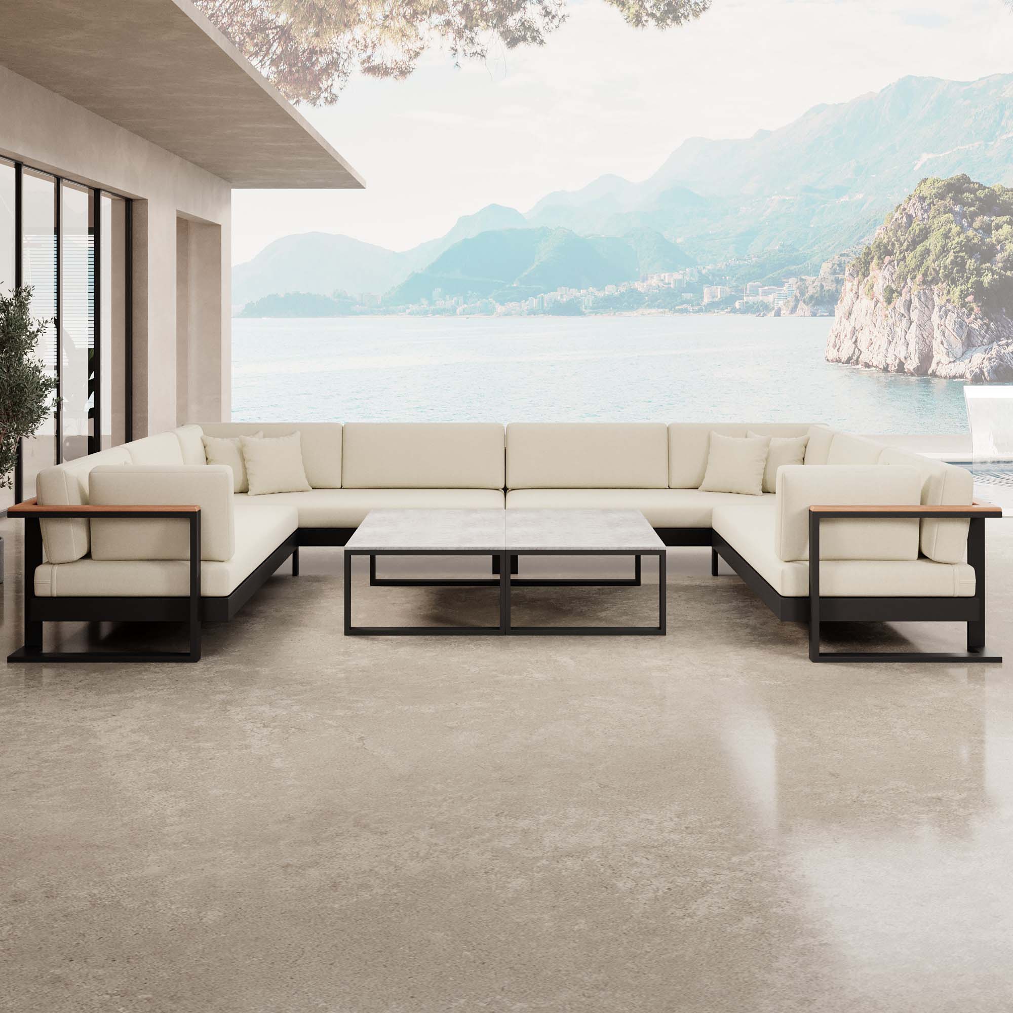 Vayla – U-shaped sectional sofa with a black aluminum table | Aevora™ Collection