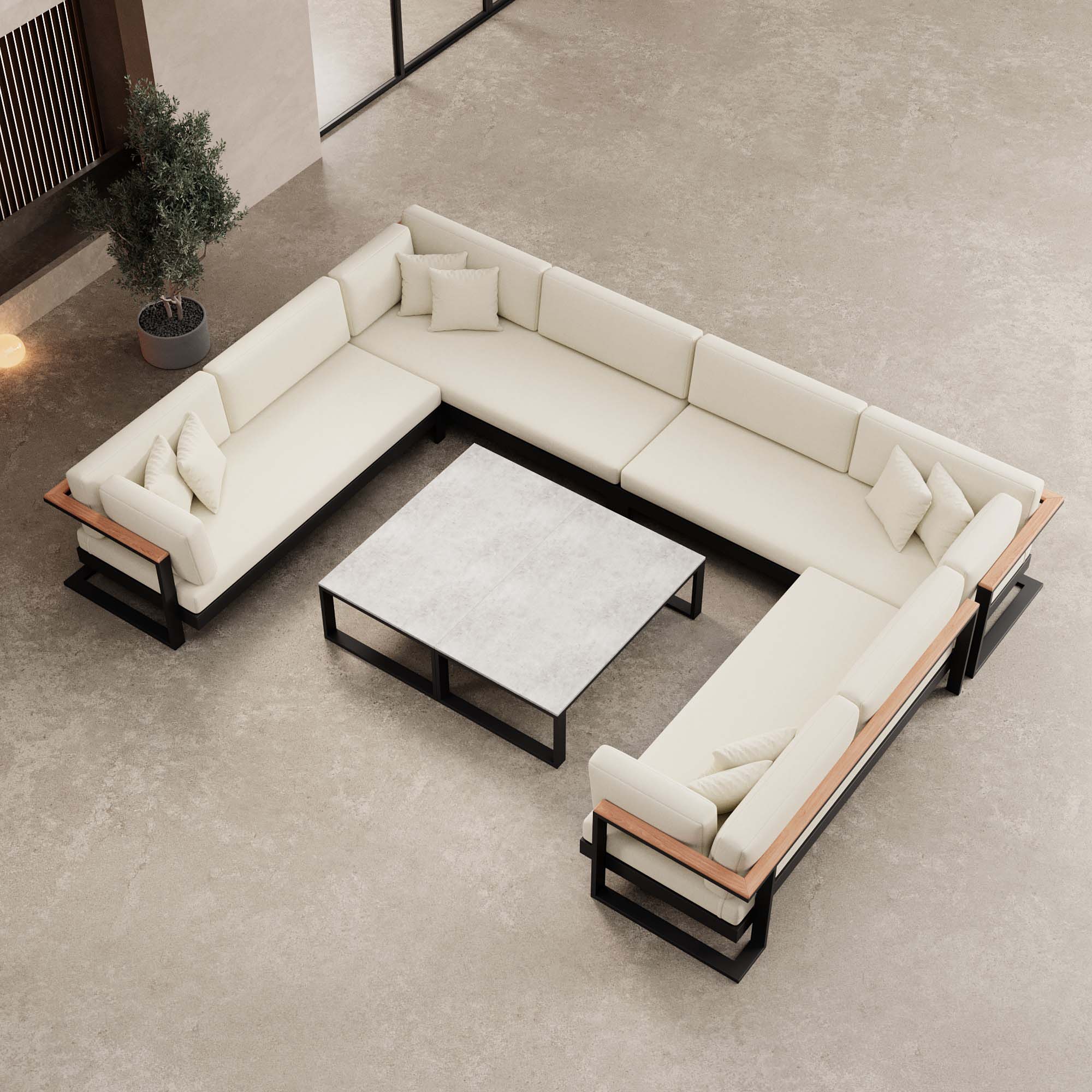Vayla – U-shaped sectional sofa with a black aluminum table | Aevora™ Collection