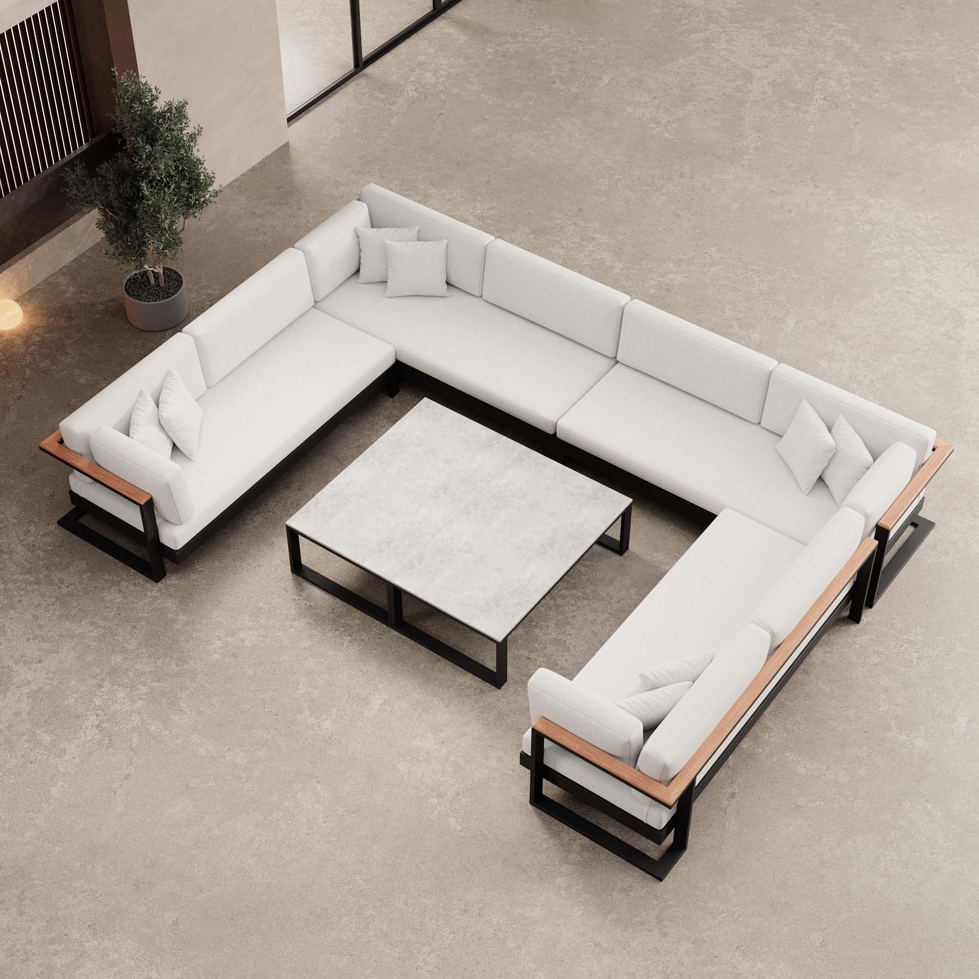 Vayla – U-shaped sectional sofa with a black aluminum table | Aevora™ Collection