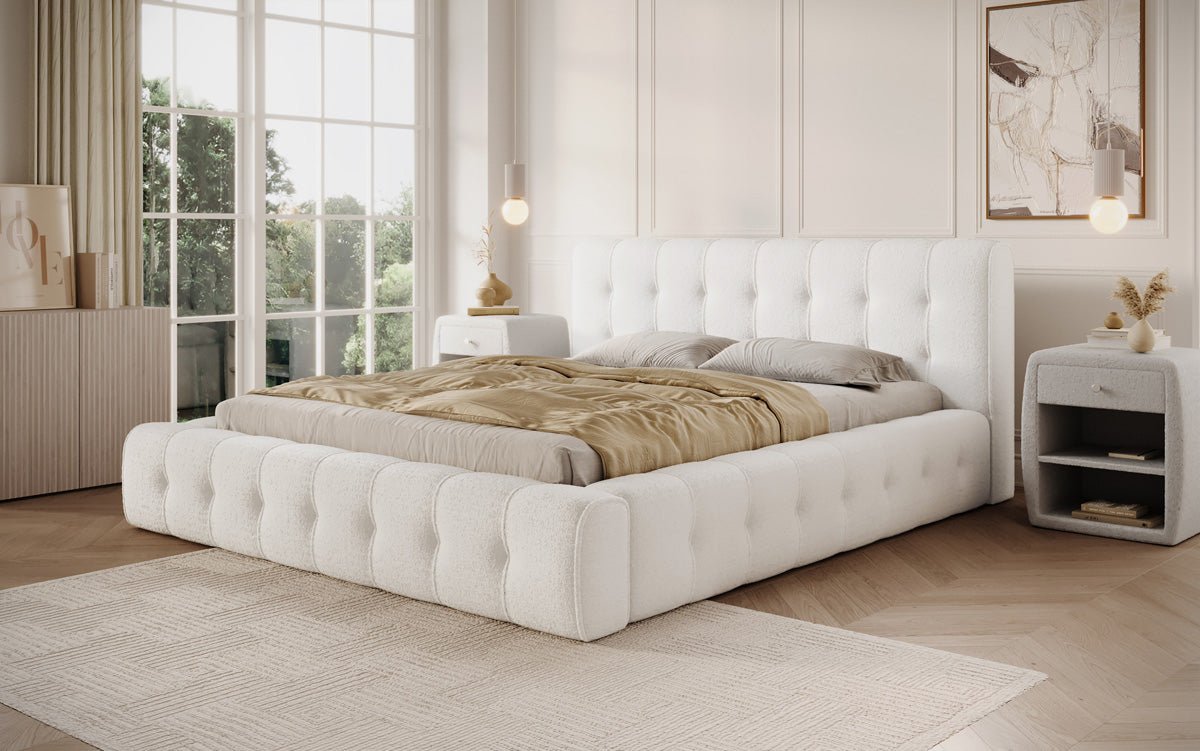 Designer Upholstered Bed Lena in Bouclé with Storage