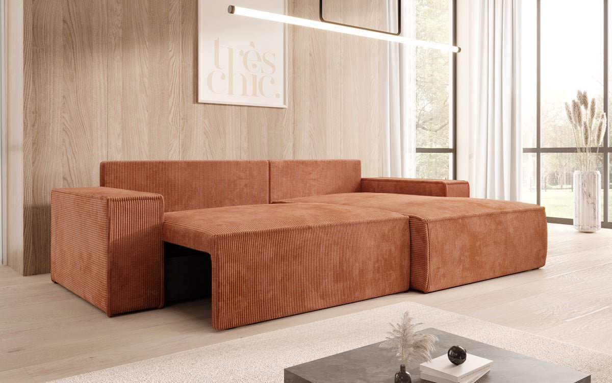Designer Corino Sofa in Corduroy with Sleeping and Folding Function