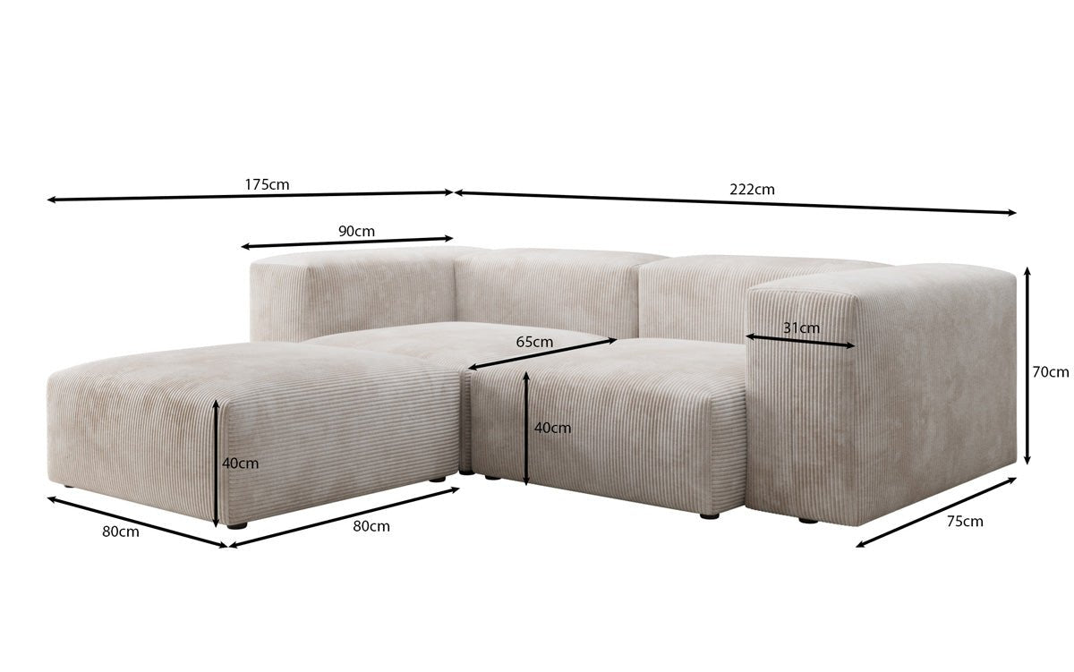 Designer L-shaped Sofa Snug Mini in Cord