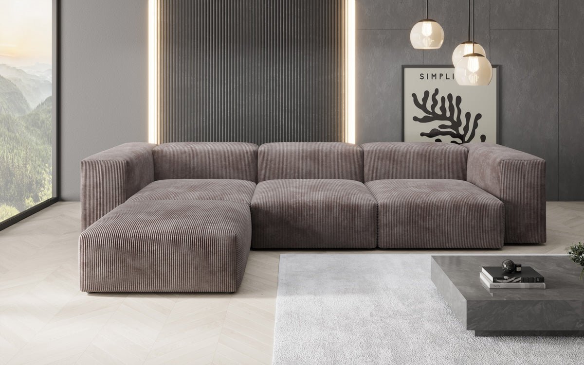 Designer L-shaped Sofa Snug in Cord
