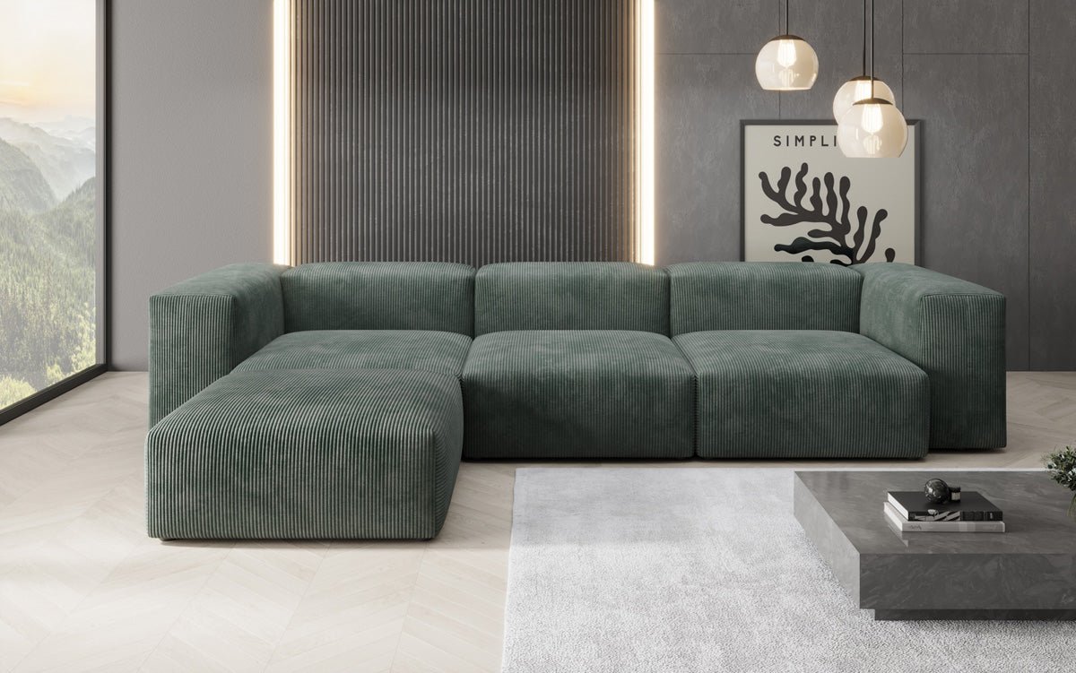 Designer L-shaped Sofa Snug in Cord