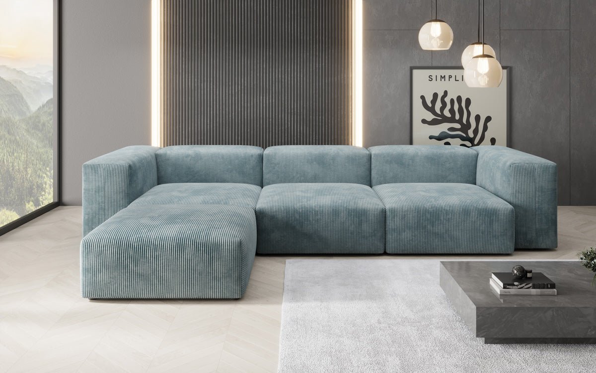Designer L-shaped Sofa Snug in Cord