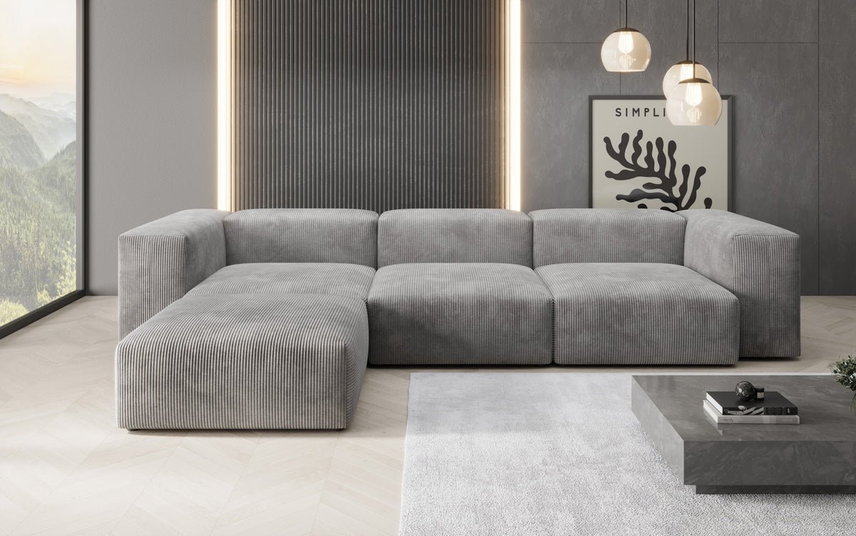 Designer L-shaped Sofa Snug in Cord