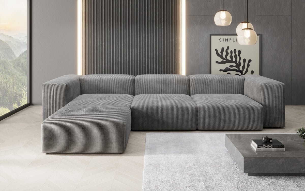 Designer L-shaped Sofa Snug in Cord