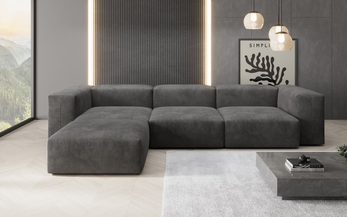Designer L-shaped Sofa Snug in Cord
