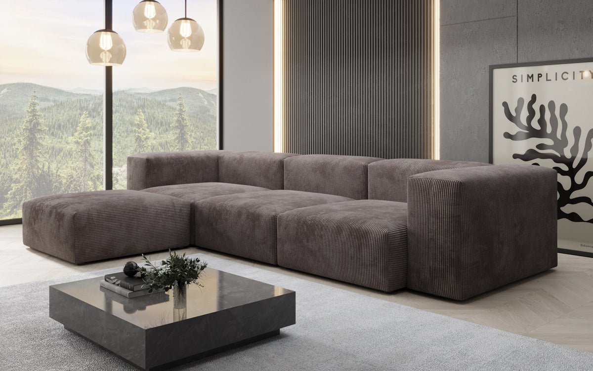 Designer L-shaped Sofa Snug in Cord