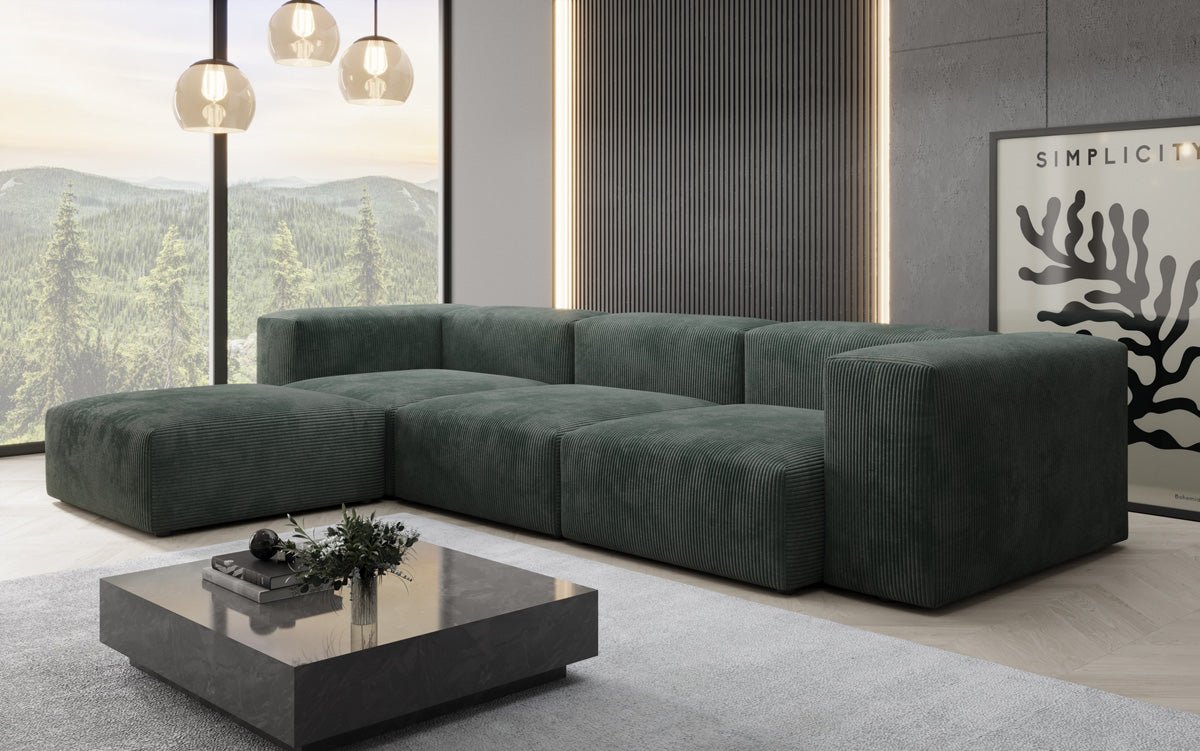 Designer L-shaped Sofa Snug in Cord
