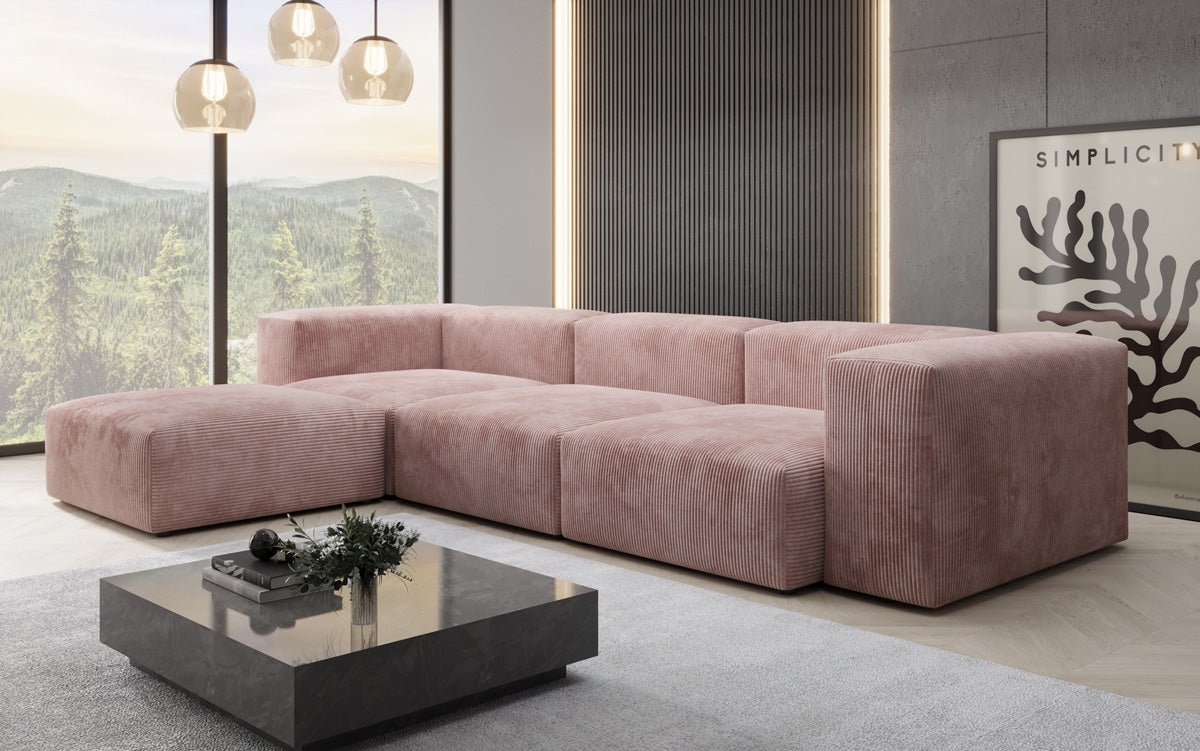 Designer L-shaped Sofa Snug in Cord