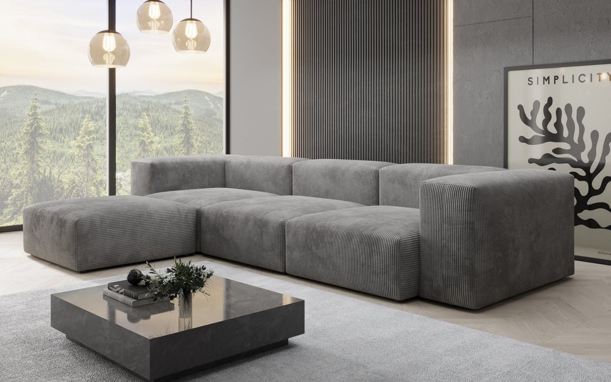 Designer L-shaped Sofa Snug in Cord