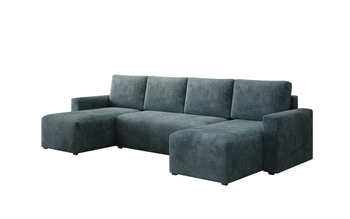 Designer Sofa Melva U with sleeping and folding function in corduroy