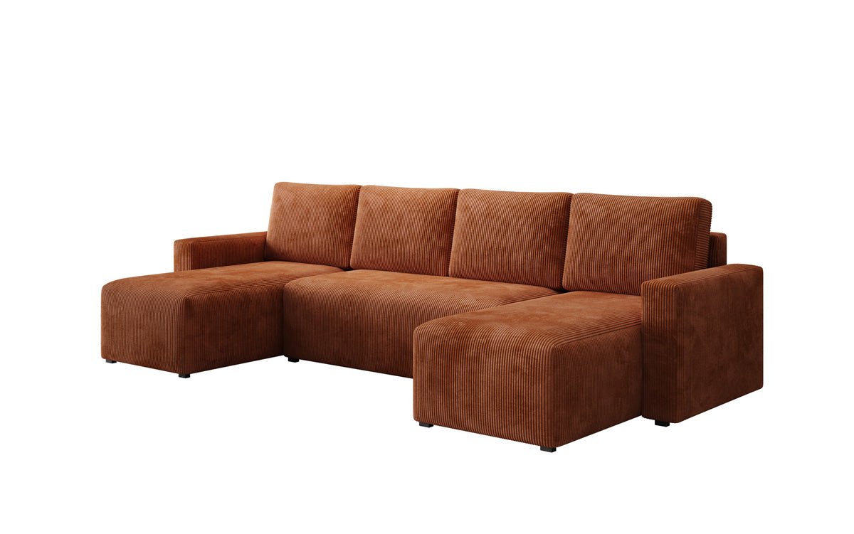 Designer Sofa Melva U with sleeping and folding function in corduroy
