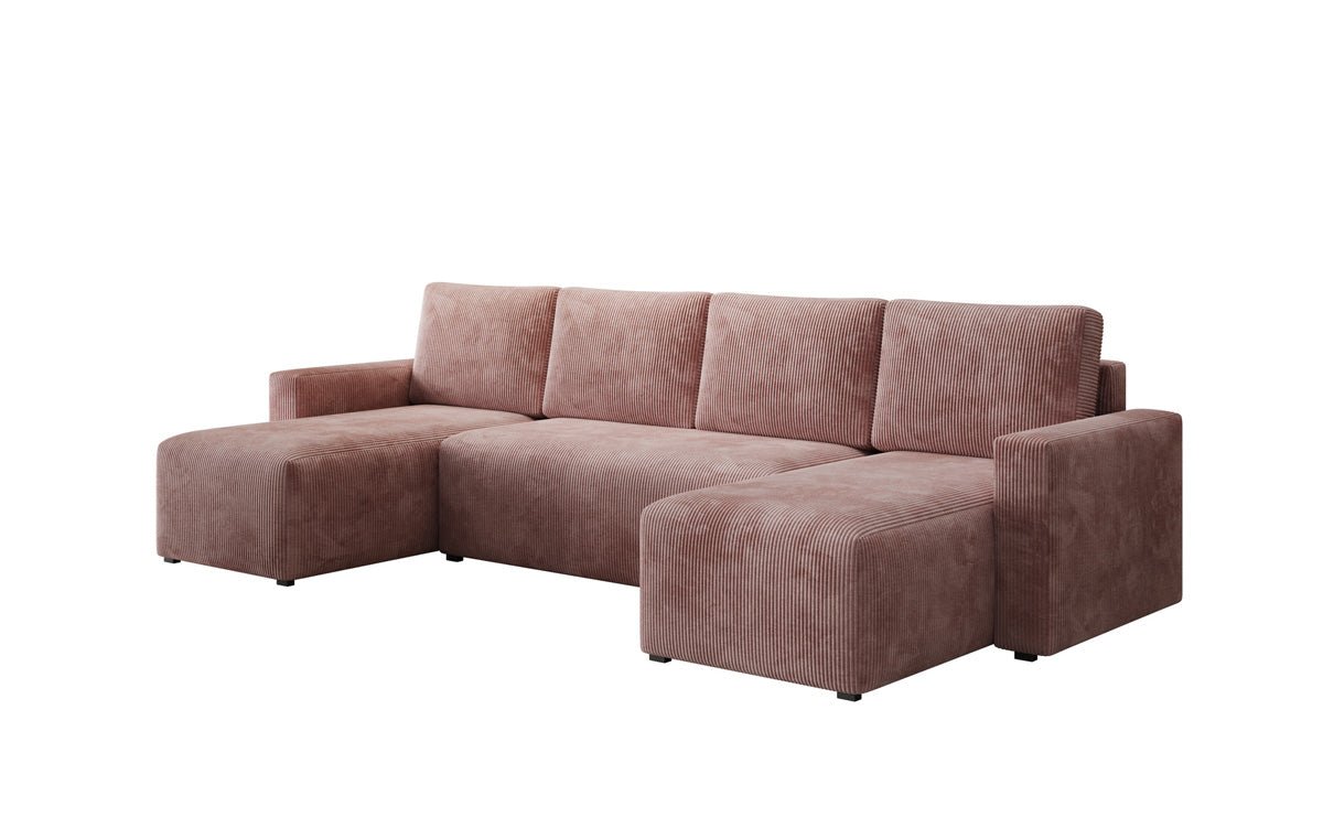 Designer Sofa Melva U with sleeping and folding function in corduroy