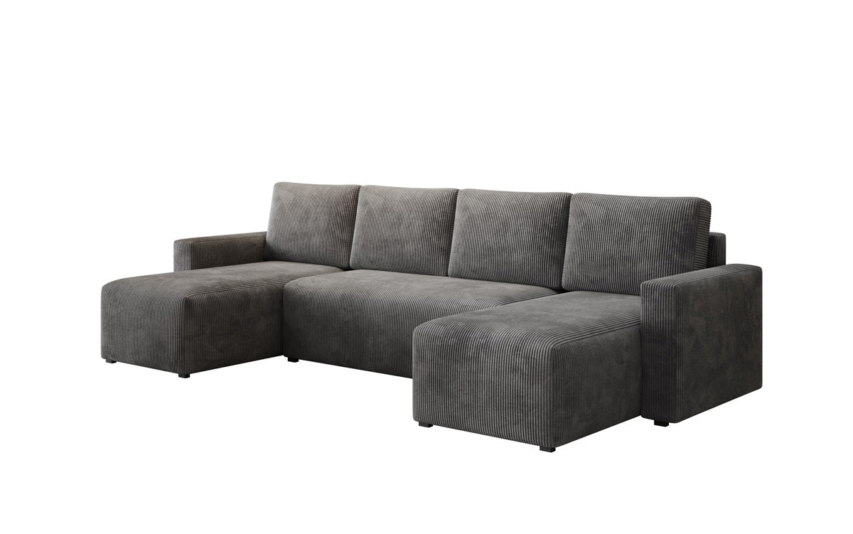 Designer Sofa Melva U with sleeping and folding function in corduroy