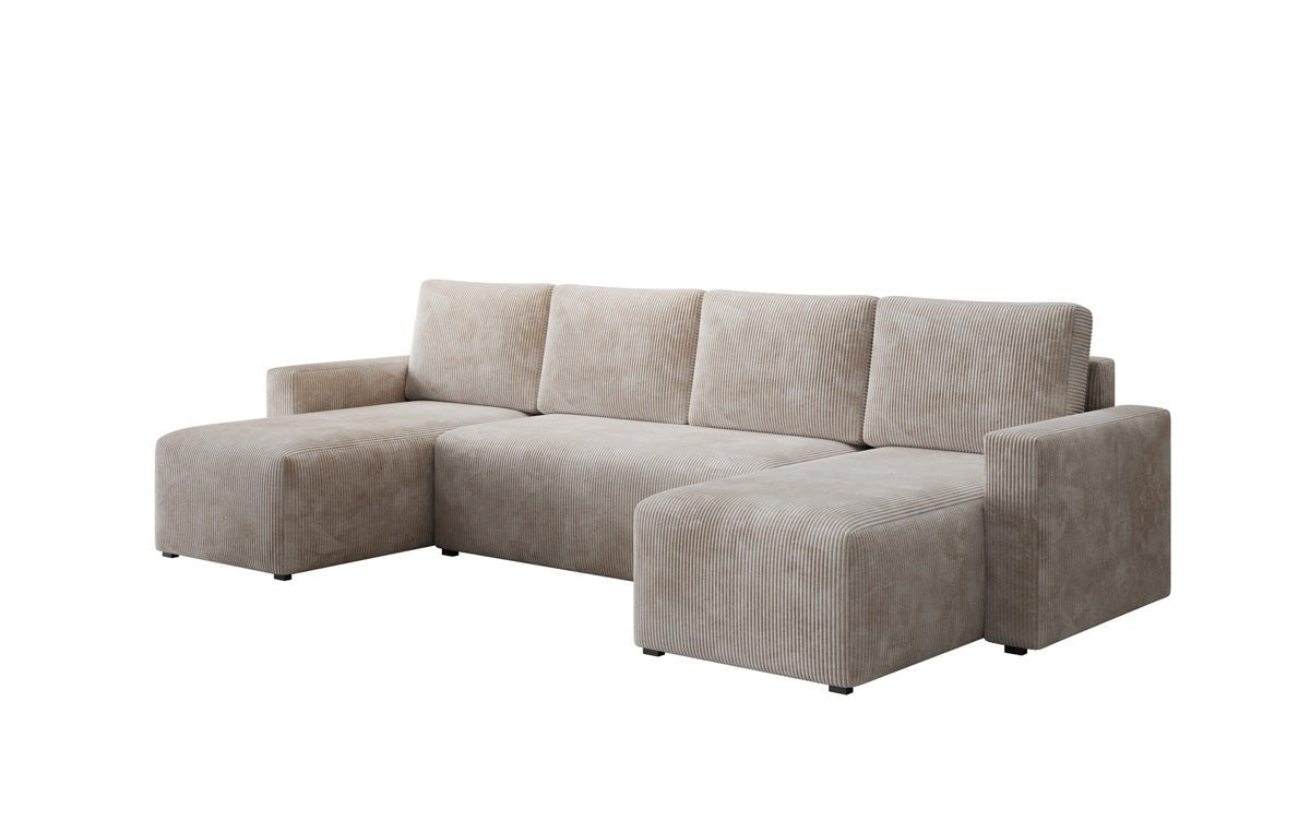 Designer Sofa Melva U with sleeping and folding function in corduroy