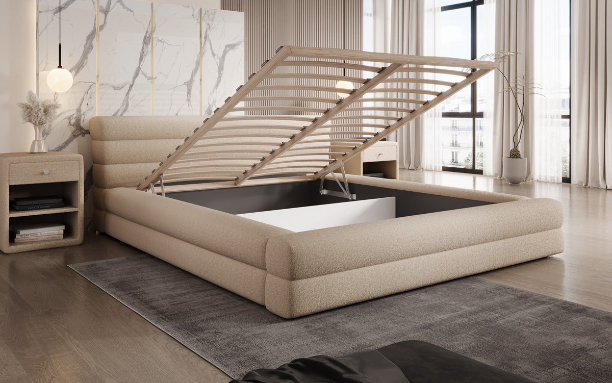 Designer Upholstered Bed Velana Bouclé with Storage