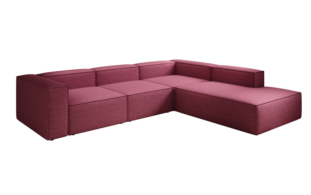Designer corner sofa Lesley with long ottoman in linen look