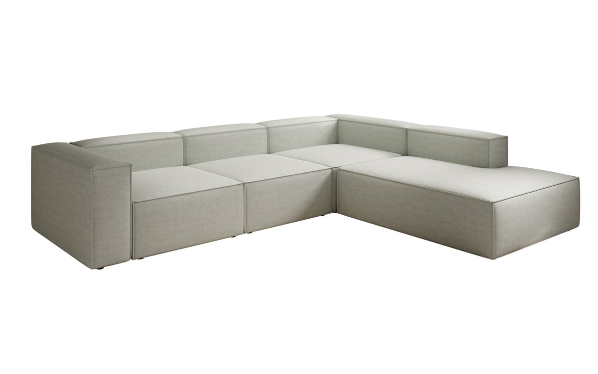 Designer corner sofa Lesley with long ottoman in linen look