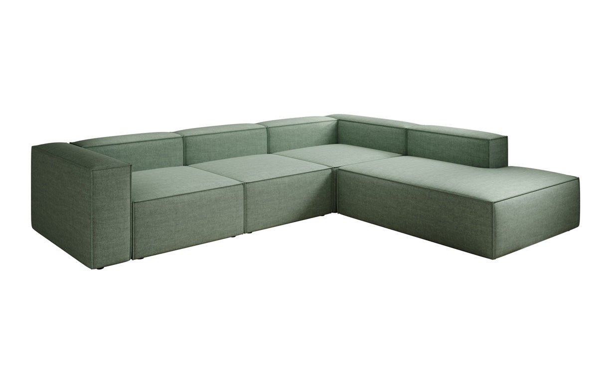 Designer corner sofa Lesley with long ottoman in linen look