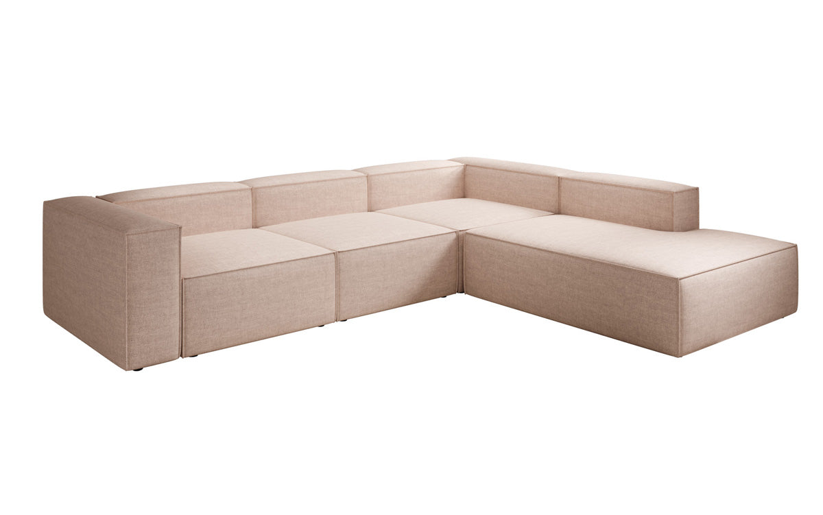 Designer corner sofa Lesley with long ottoman in linen look