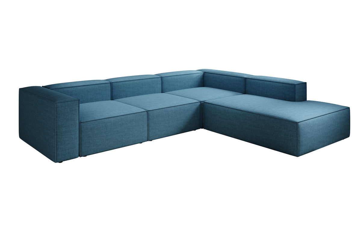 Designer corner sofa Lesley with long ottoman in linen look