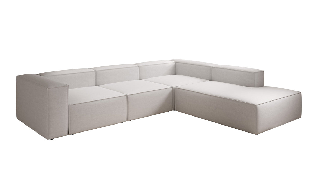 Designer corner sofa Lesley with long ottoman in linen look