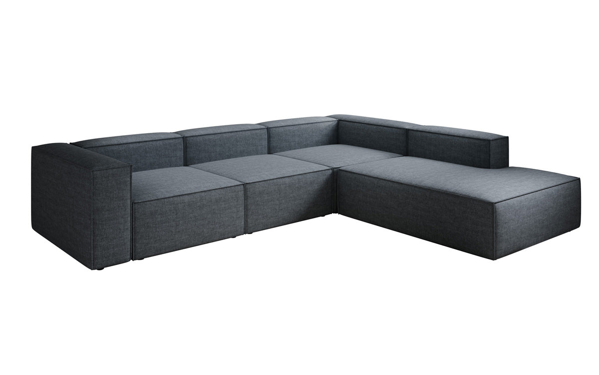 Designer corner sofa Lesley with long ottoman in linen look