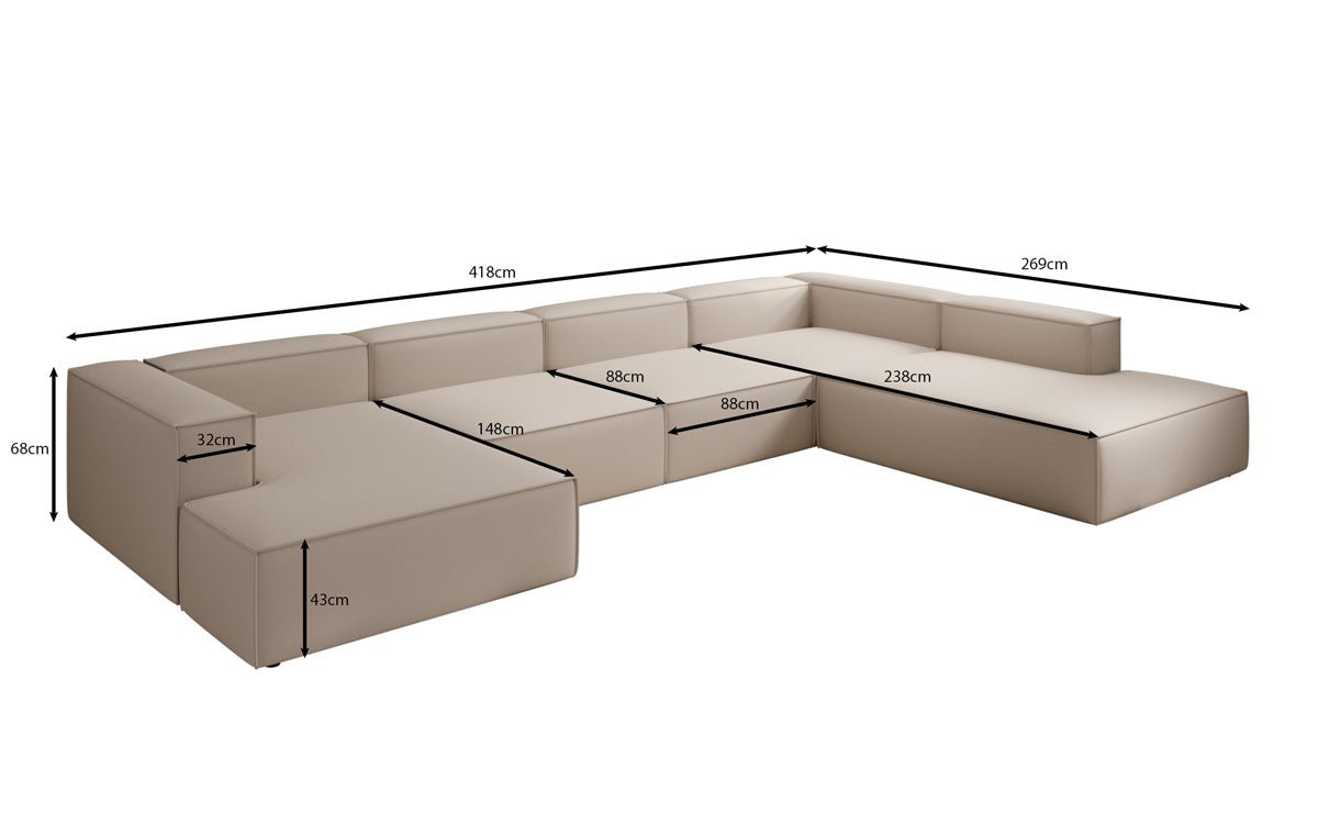 Designer Sofa Lesley U XXL in Fabric