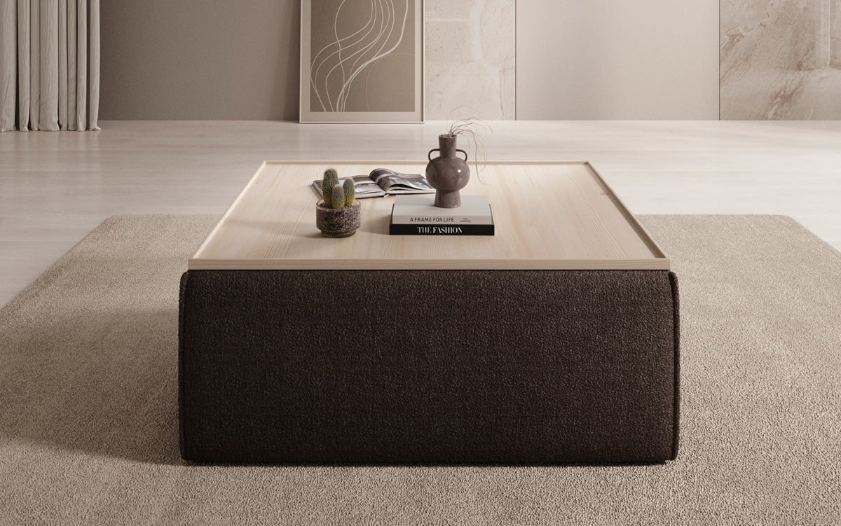 Lesley side stool/coffee table with storage in Bouclé