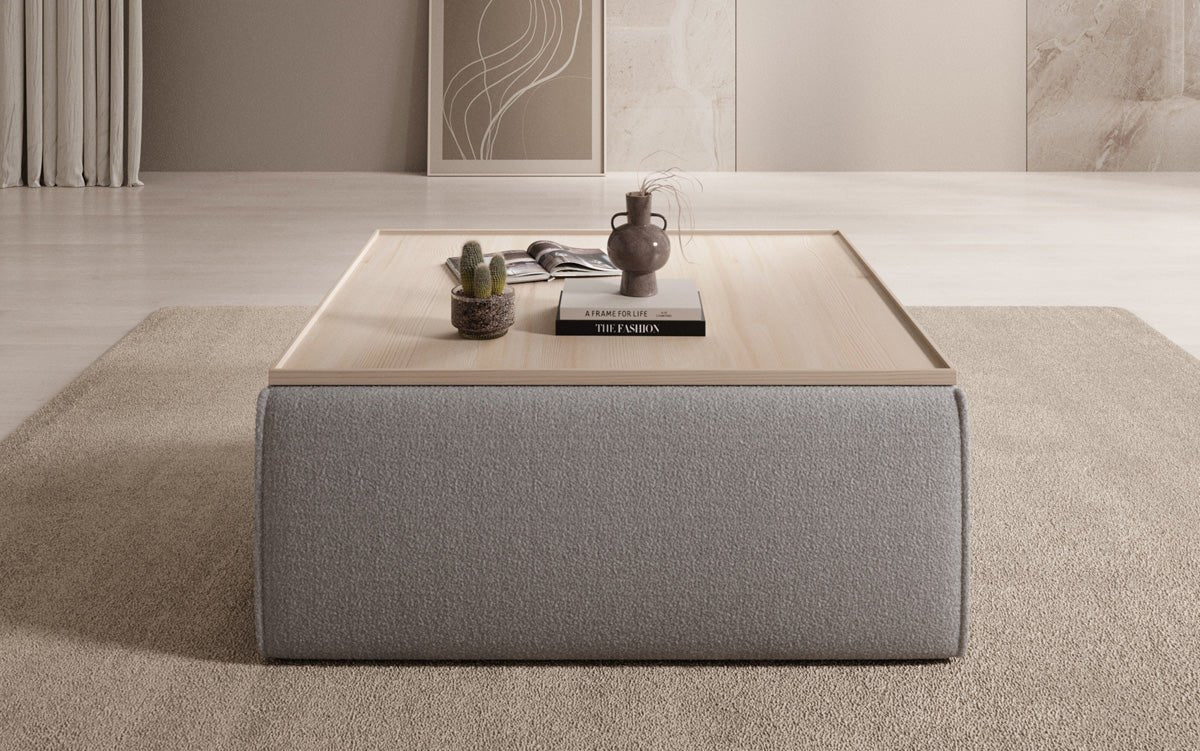 Lesley side stool/coffee table with storage in Bouclé