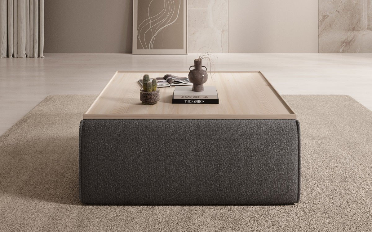 Lesley side stool/coffee table with storage in Bouclé
