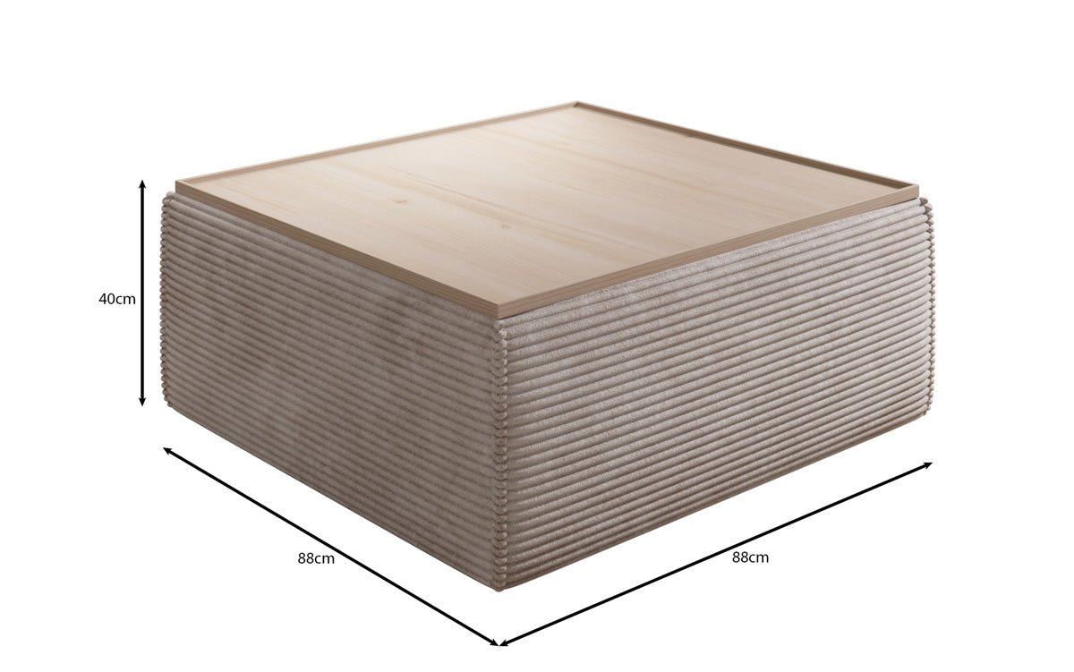 Lesley side stool/coffee table with storage in corduroy