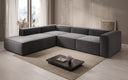 Designer corner sofa Lesley with long ottoman in textured fabric