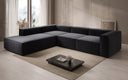 Designer corner sofa Lesley with long ottoman in textured fabric