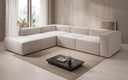 Designer corner sofa Lesley with long ottoman in textured fabric