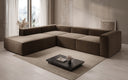 Designer corner sofa Lesley with long ottoman in textured fabric