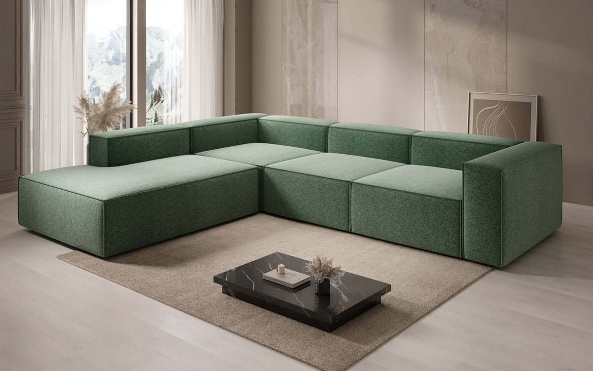 Designer sofa Lesley L with long ottoman in textured fabric