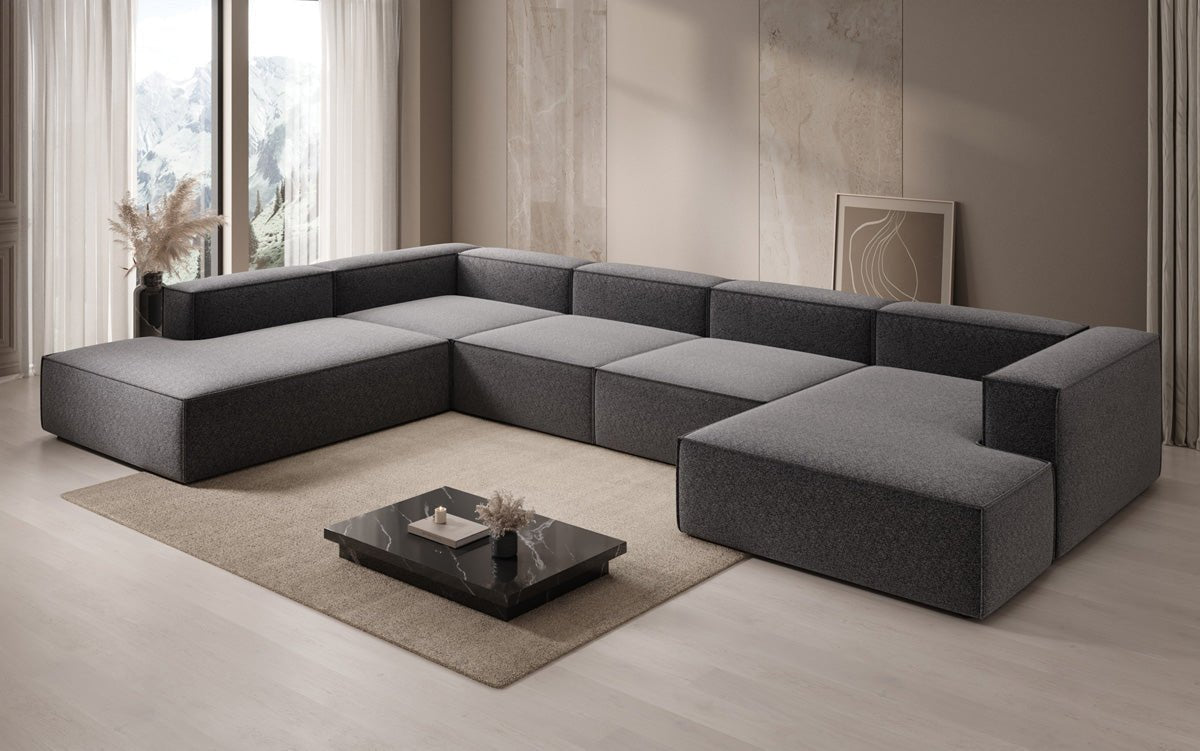 Designer Sofa Lesley U XXL in Textured Fabric