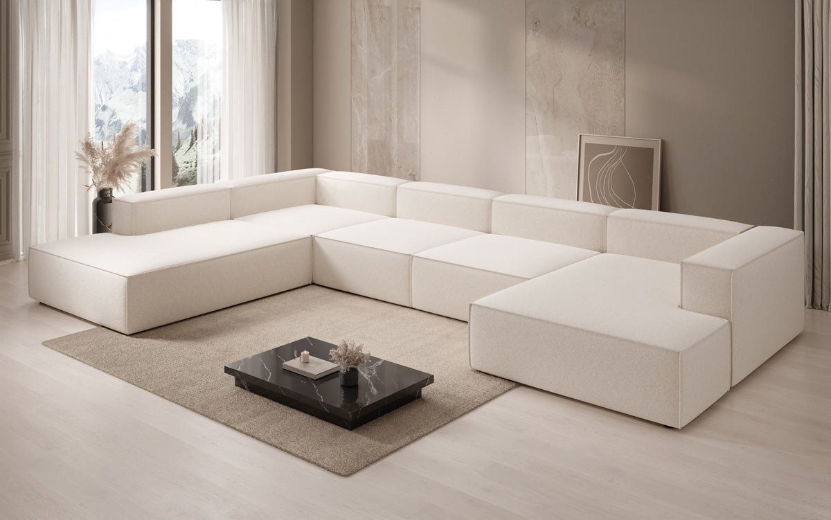 Designer Sofa Lesley U XXL in Textured Fabric