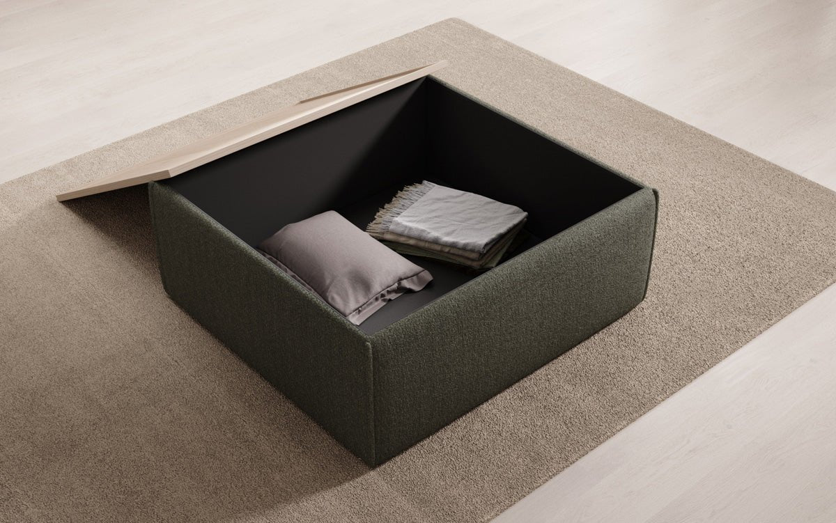 Lesley side stool/coffee table with storage in Bouclé