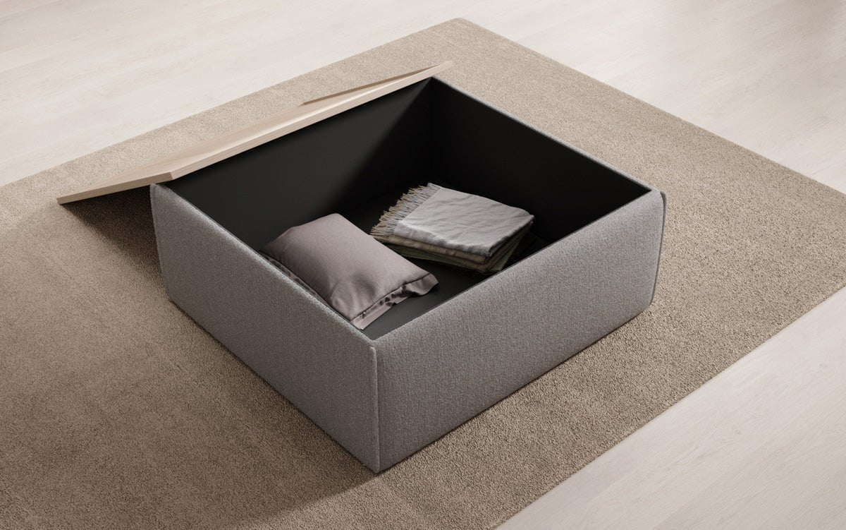 Lesley side stool/coffee table with storage in Bouclé