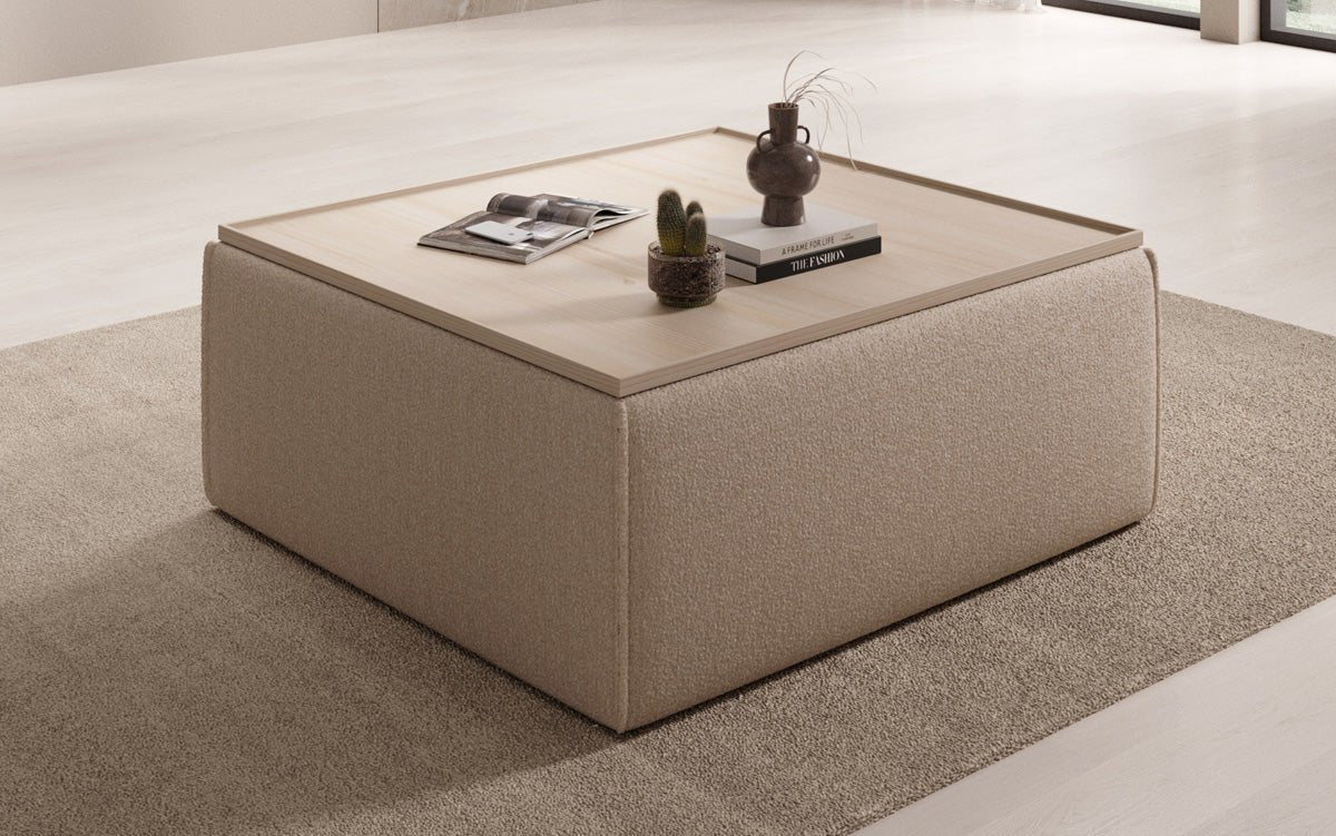 Lesley side stool/coffee table with storage in Bouclé
